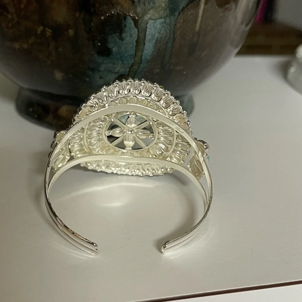 Silver Southwestern Cuff Bracelet with Sunburst Design - Picture 3 of 5